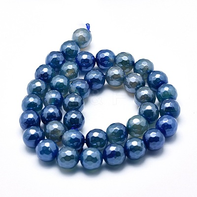 Electroplated Natural Agate Beads Strands G-O164-14-8mm-1