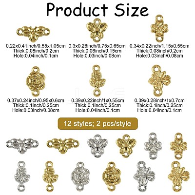 24Pcs 12 Styles 304 Stainless Steel Links STAS-FS0002-29-1