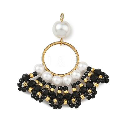 304 Stainless Steel & Glass Seed Beaded Pendants PALLOY-MZ01376-01-1