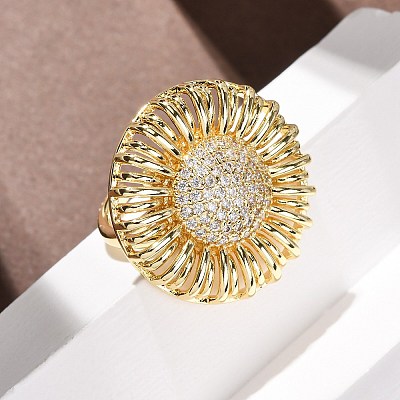 Brass Micro Pave Cubic Zirconia Cuff Open Rings RJEW-F204-04G-1