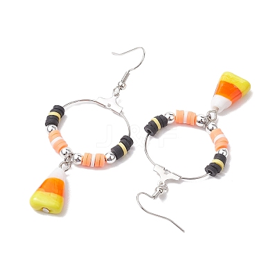 Halloween Candy Corn Handmade Lampwork & Polymer Clay Dangle Earrings for Women EJEW-JE05893-01-1