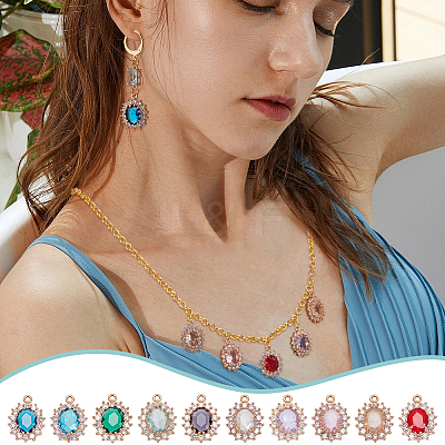 10Pcs 10 Colors Zinc Alloy & Rhinestone & Cubic Zirconia Pendants FIND-UN0009-92-1
