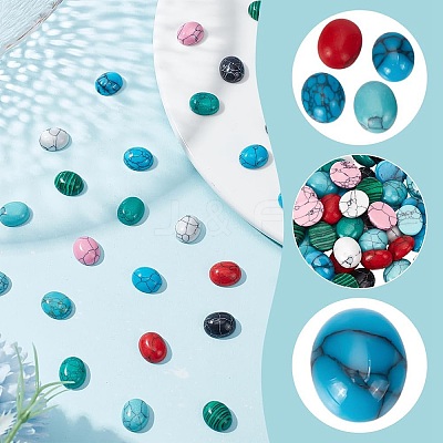 80Pcs 10 Styles Natural Howlite & Synthetic Turquoise & Synthetic Malachite Cabochons G-AR0006-05-1