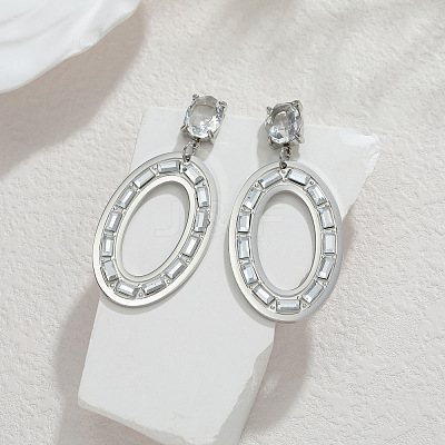 304 Stainless Steel & Crystal Rhinestone Dangle Stud Earrings WG52D4B-01-1