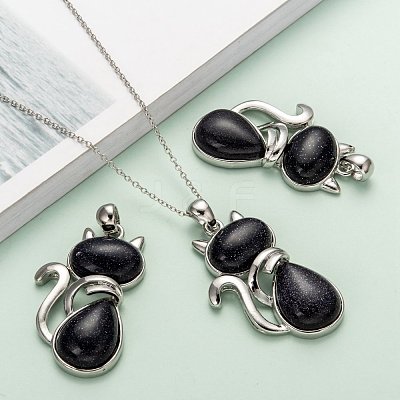 Synthetic Blue Goldstone Kitten Pendants G-P352-B03-1