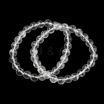 Natural Quartz Crystal Round Beaded Stretch Bracelets GG-CBA12F1-02C-12-1