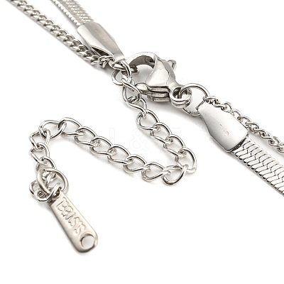 Non-Tarnish 304 Stainless Steel Curb & Herringbone Chains Double Layer Necklaces NJEW-P280-01P-1