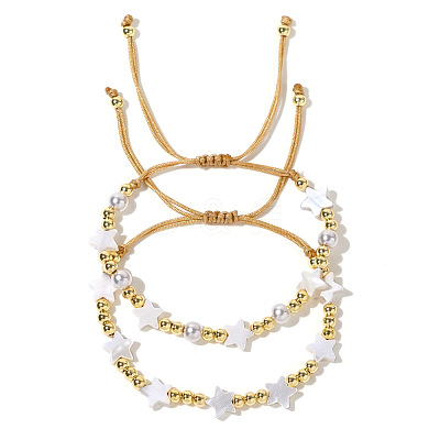 2Pcs Brass Round Beades Braided Bead Bracelets for Women BF4650-1