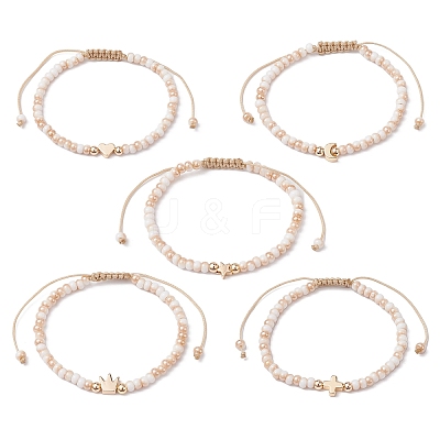 Glass & Brass Beads Braided Bead Bracelets BJEW-JB09873-1