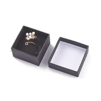 Copper Wire Wrapped Natural Cultured Freshwater Pearl Cuff Rings for Women RJEW-JR00438-1