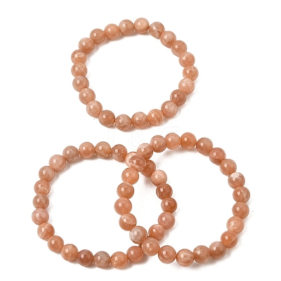 8MM Natural Sunstone Round Beaded Stretch Bracelets for Women GG-CBA3F02-11A-1