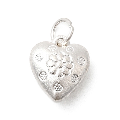 Fine Silver Heart with Flower Pattern Charms STER-A048-21MS-1