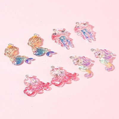 8Pcs 4 Styles Ocean Theme Transparent Resin Pendants CRES-FS0001-17-1