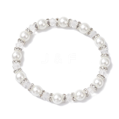 Pearlized Glass Pearl Round Beads Stretch Bracelets for Women BJEW-JB12740-01-1