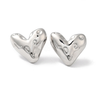 Rack Plating Brass Heart Stud Earrings EJEW-D073-08P-1