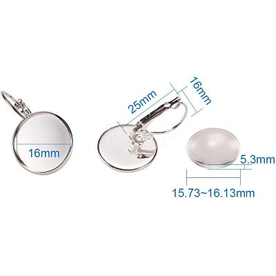 Clear Domed Glass Cabochon Cover and Brass Lever Back Earring Settings for DIY DIY-PH0001-60S-1