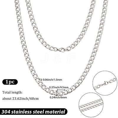 1Pc 304 Stainless Steel Cuban Link Chain Necklaces for Men Women NJEW-BM0001-08D-1