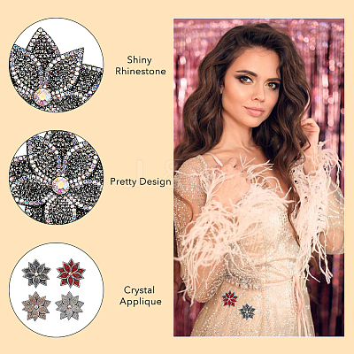 4Pcs 4 Colors Rhinestone with PU Leather Iron/Sew on Appliques DIY-FH0006-99-1