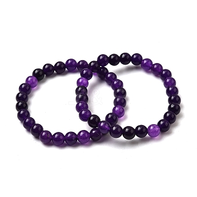 Dyed Synthetic Quartz Imitation Amethyst Beaded Stretch Bracelets PW-WG7FE75-02-1-1