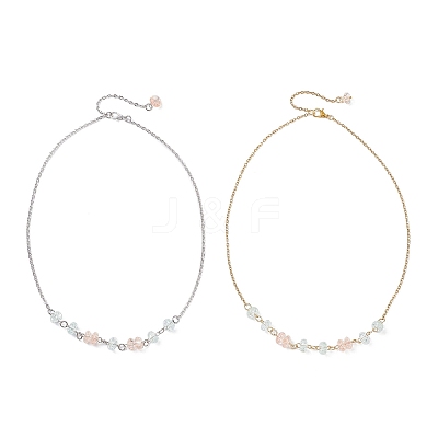 2Pcs 2 Colors Crackle Glass Rondelle Beaded Necklaces NJEW-JN05485-1