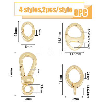 8Pcs 4 Styles Brass Spring Gate Rings KK-HY0002-86-1