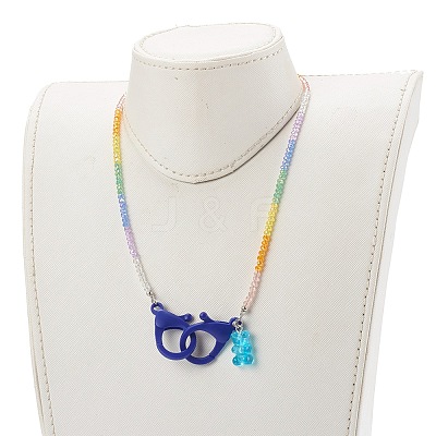 Rainbow Personalized Electroplate Glass Beaded Necklaces NJEW-JN03410-02-1