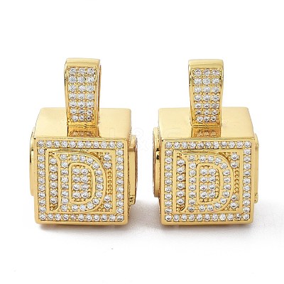 Alphabet Brass Micro Pave Clear Cubic Zirconia Pendants ZIRC-O045-01G-D-1