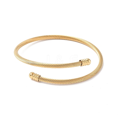 PVD Vacuum Plating 304 Stainless Steel Open Cuff Bangle with Oval Beaded BJEW-C031-01G-1
