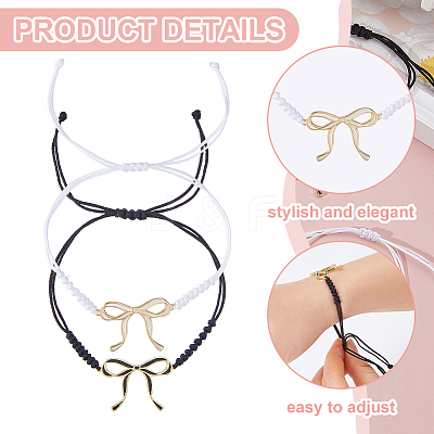 4Pcs 2 Colors Bowknot Brass Charms Bracelets BJEW-HS00013-1