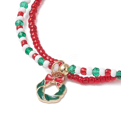 Christmas Glass Seed Beads & Glass Beads Multi-layered Bracelets BJEW-MZ00240-02-1