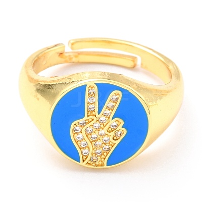 Adjustable Real 18K Gold Plated Brass Enamel Finger Ringss RJEW-L071-29G-1