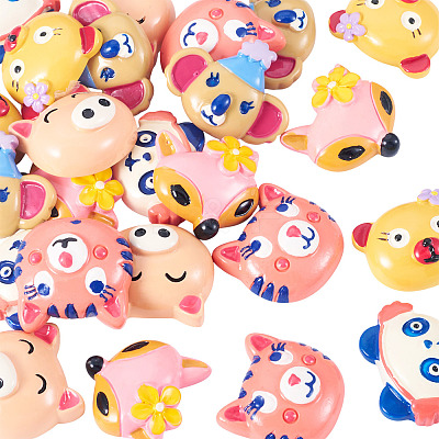 30Pcs 6 Styles Animal Theme Opaque Resin Cabochos RESI-TA0005-21-1