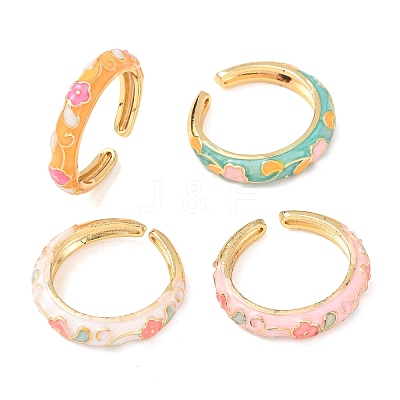 Brass Enamel Cuff Open Rings RJEW-P183-05G-M-1