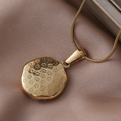 304 Stainless Steel Enamel with Imitation Pearl Flower Pendant Necklaces for Women DU2502-1
