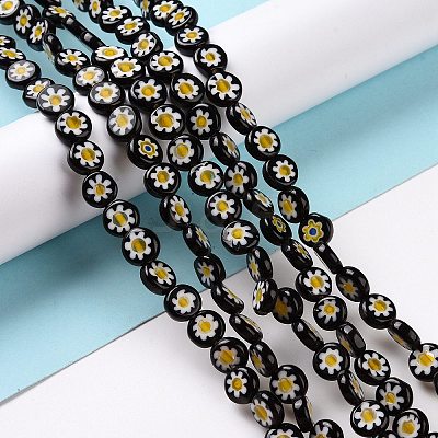 Handmade Millefiori Glass Flat Round Bead Strands X-LK-P011-20-1