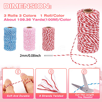 3 Rolls 3 Colors Two Tone Cotton String Threads OCOR-TA0002-24-1
