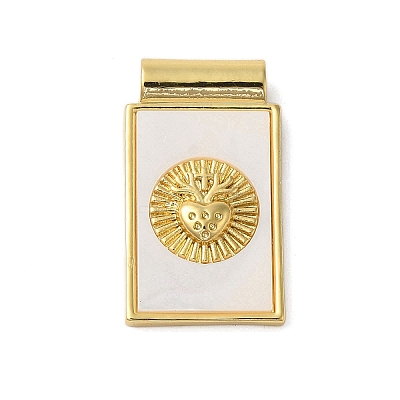 Rack Plating Brass Pave Natural Shell Rectangle Pendants KK-P279-02A-G-1