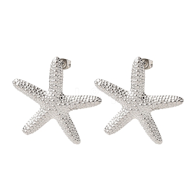304 Stainless Steel Starfish Stud Earrings EJEW-Z135-02P-03-1