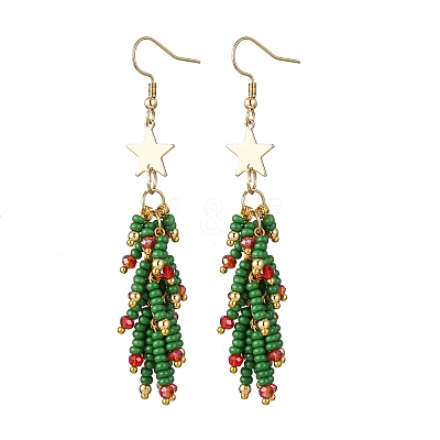 304 Stainless Steel Glass Seed Beads Christmas Tree Dangle Earrings EJEW-MZ00485-1