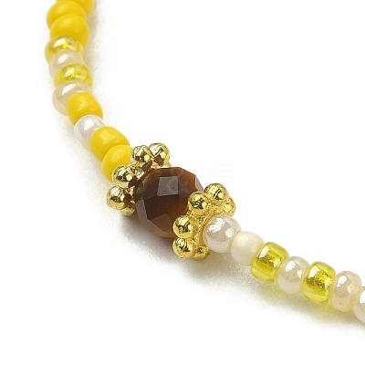 Natural Mixed Gemstone & Seed Braided Bead Bracelet BJEW-JB09613-1