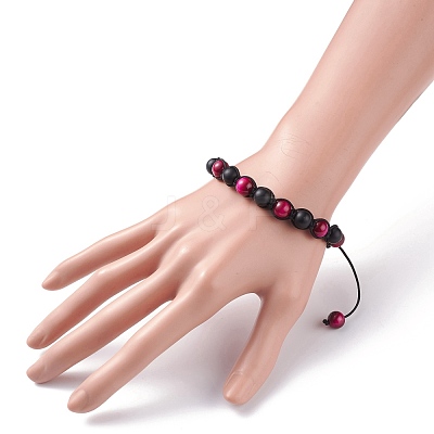 Round Stone Braided Bead Bracelets Set BJEW-JB07260-04-1