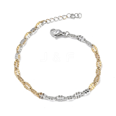 304 Stainless Steel Dapped Chains Bracelets for Women BJEW-D466-08A-GP-1