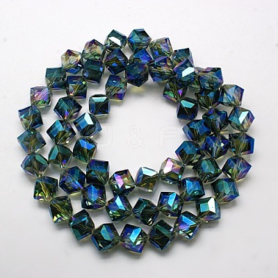 Full Rainbow Plated Crystal Glass Cube Beads Strands EGLA-F023-B07-1