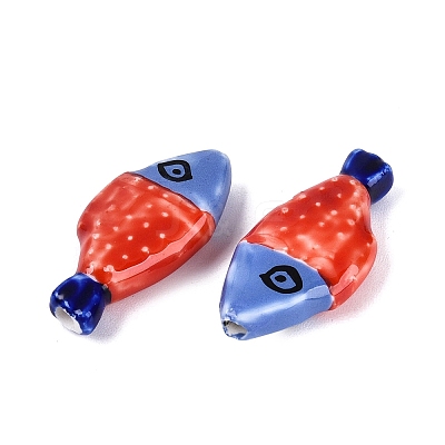 Hand Painted Fish Shaped Porcelain Beads PORC-N013-06G-1