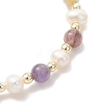 Natural Auralite 23 & Cultured Freshwater Pearl Beaded Stretch Bracelets for Women BJEW-JB13356-1