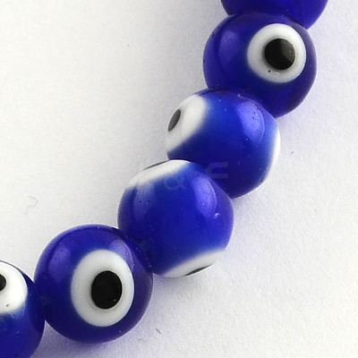 Round Handmade Evil Eye Lampwork Beads Strands X-LAMP-R114-8mm-02-1