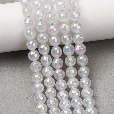 Electroplated Natural Agate Beads Strands G-B191-A07-6mm-01-1
