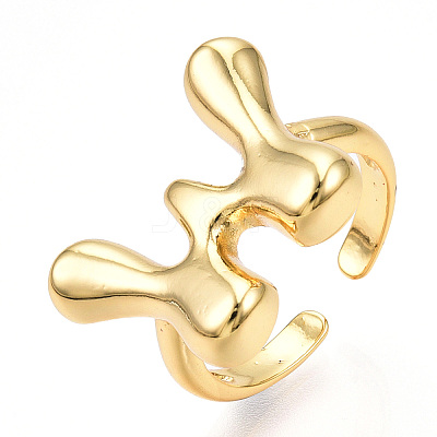 Brass Letter Open Cuff Rings for Women RJEW-G313-01W-G-1
