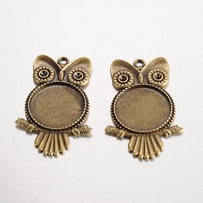 Owl Tibetan Style Alloy Big Pendant Cabochon Bezel Settings PALLOY-K109-11AB-NR-1