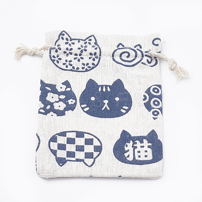 Kitten Polycotton(Polyester Cotton) Packing Pouches Drawstring Bags X-ABAG-T006-A19-1